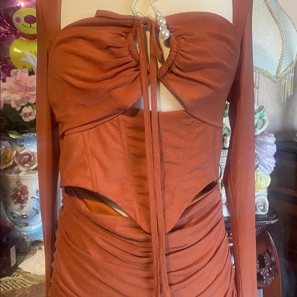Rust Orange Ruched Cut-Out Dress - Picture 2 of 5